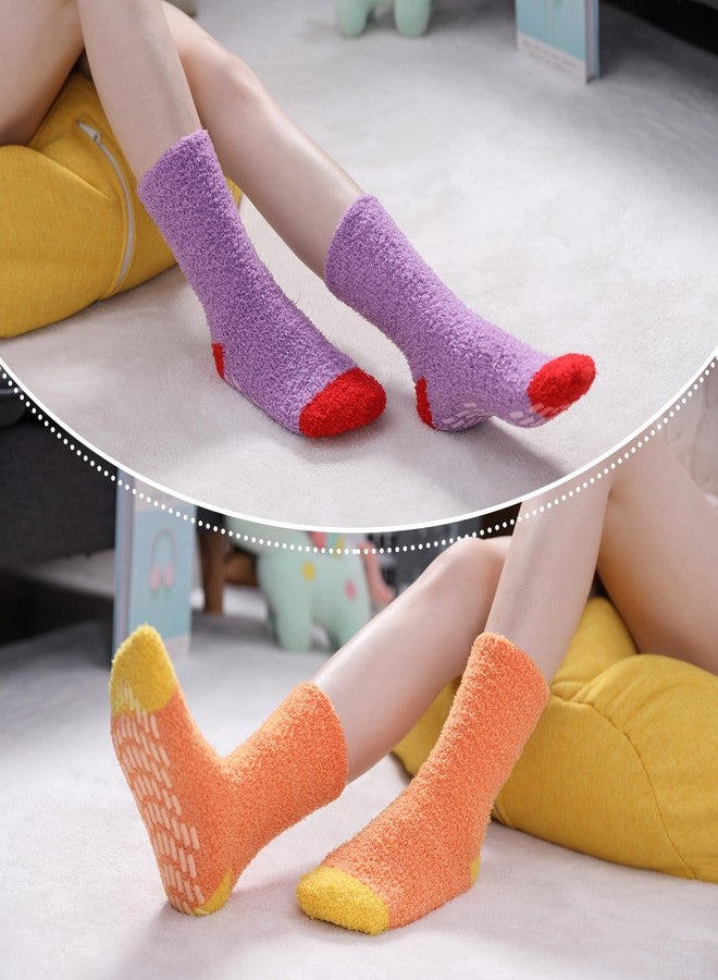 LINEMIN Non Slip Hospital Socks with Grips for Women Cozy Winter Soft Fluffy Grip Slipper Socks (5 Pairs Mix Green) - Image 4